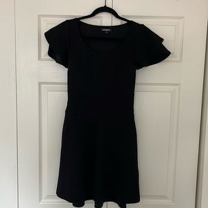 Express bottom flare dress with layered cap sleeves